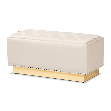 Baxton Studio Powell Glam and Luxe Beige Velvet Fabric and Gold PU Leather Storage Ottoman 175-11237-Zoro